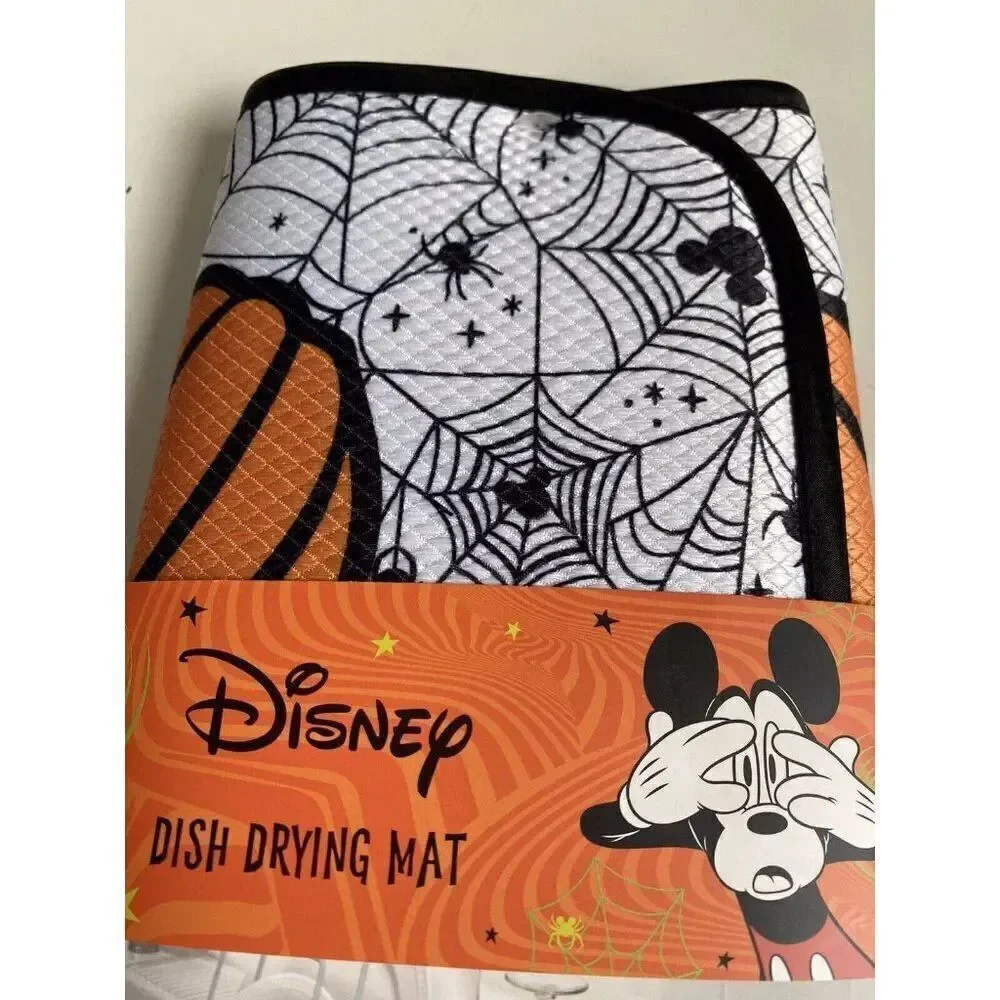 Disney Mickey‎ Mouse Halloween Dish Drying Mat 16”x18” Spider Web Pumpkin NEW